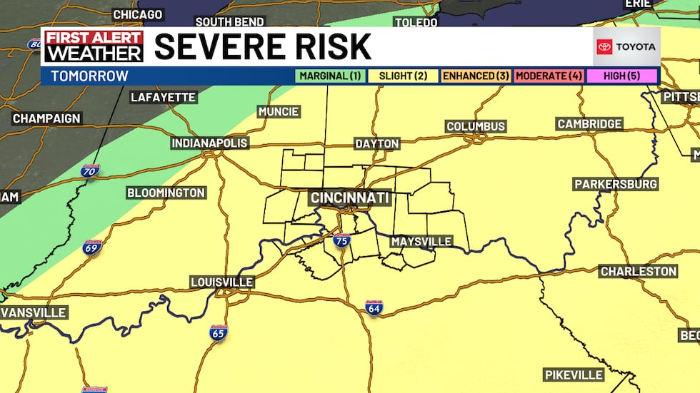 Here is the severe risk of thunderstorms expected to enter the Tri-State Wednesday.