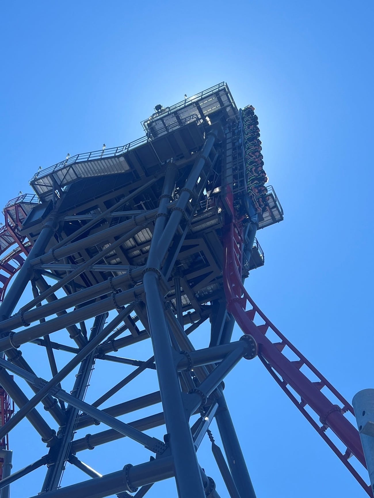 Roller coaster riders stuck high in the air at Cedar Point