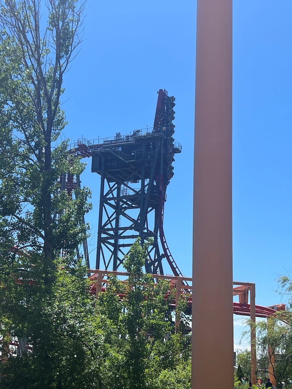 Roller coaster riders stuck high in the air at Cedar Point