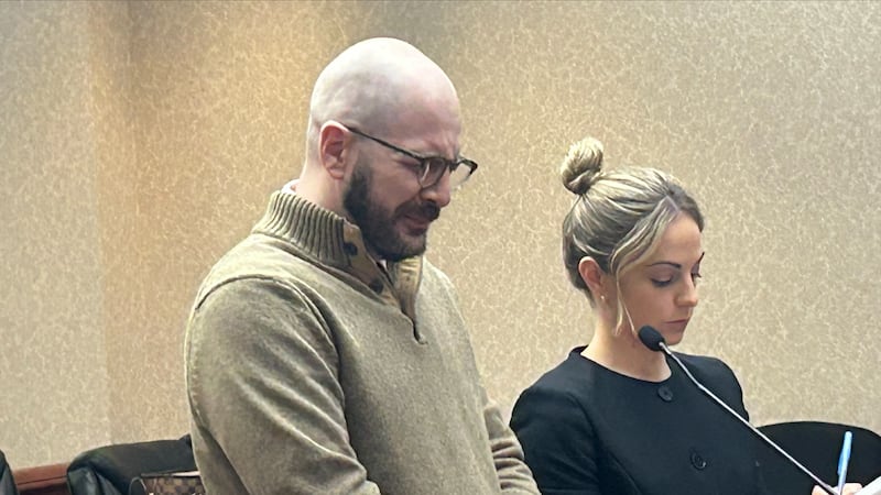 Former Lakota teacher Justin Dennis addresses the court at his sentencing on Thursday, March...