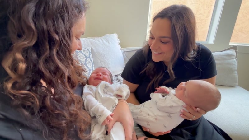 Kayla Strickland (right) and her sister, Rylee Rumsey, joked for months that their babies...