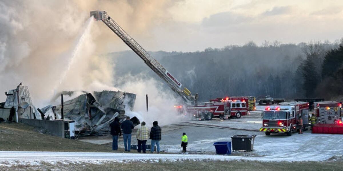 Exploding Barn Crews battle fully engulfed barn fire